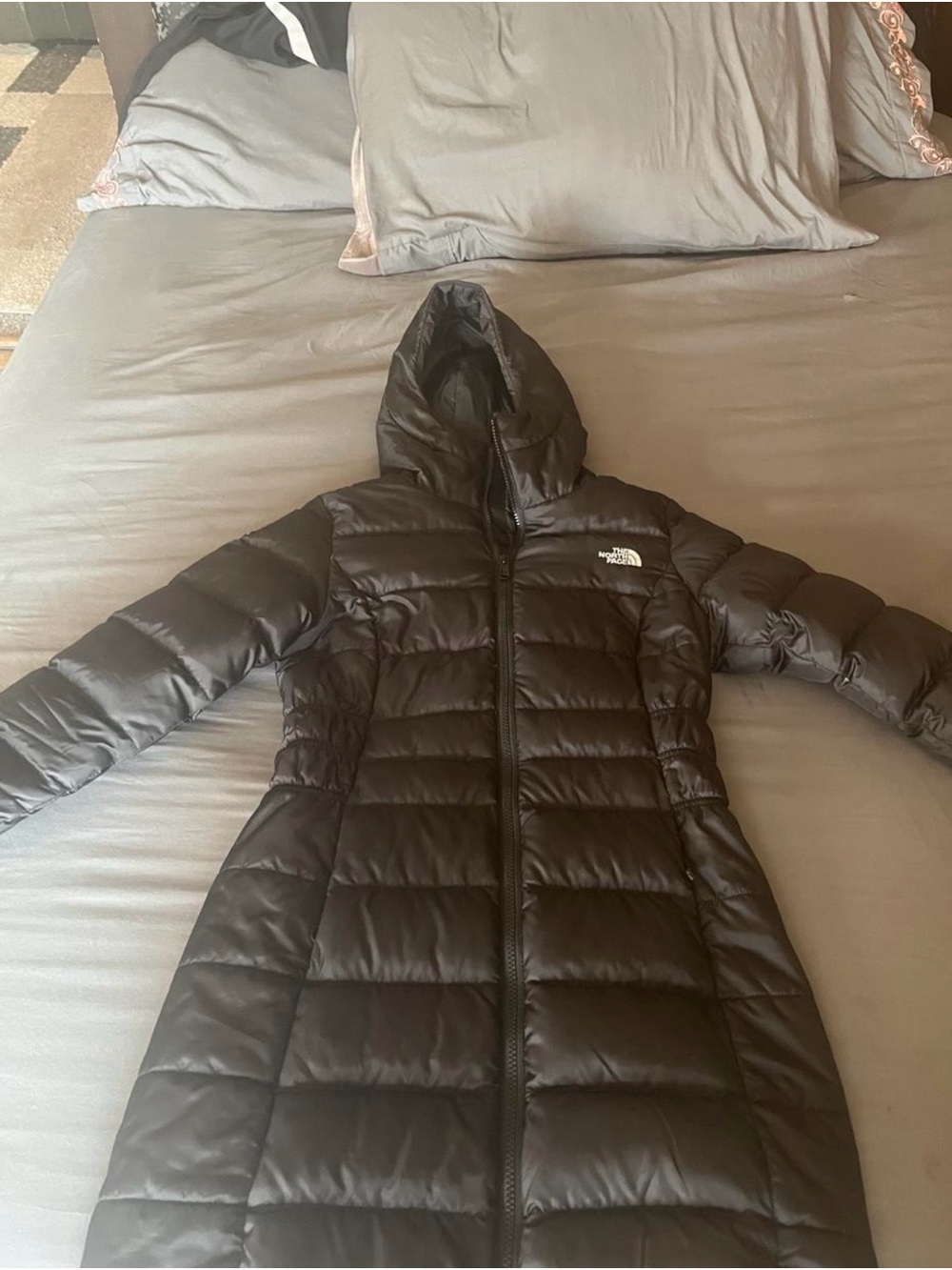 The North Face Women's Black Long Quilted Puffer Coat with Hood